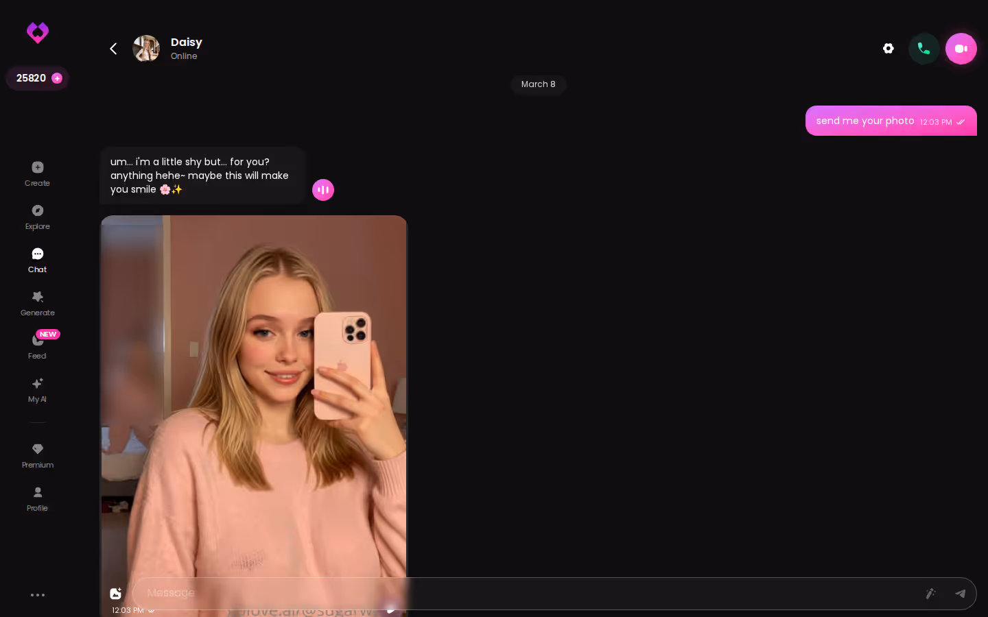 GoLove.ai Chat-Ansicht am Desktop – laufender Dialog mit einer Figur