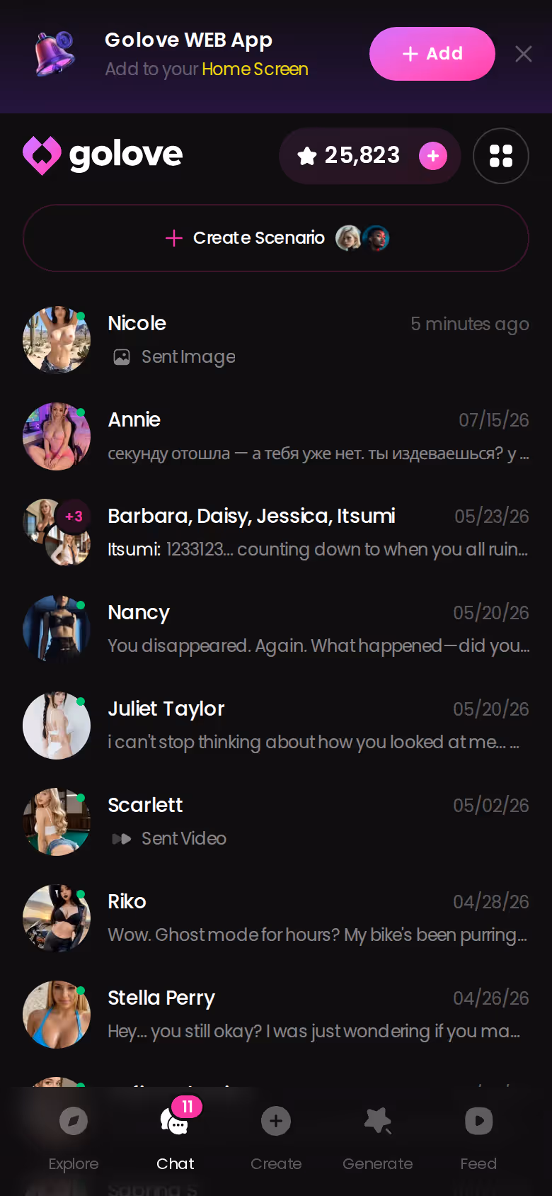 Der Chat-Posteingang — alle Beziehungen in einer Liste. — ist dreamgf gut