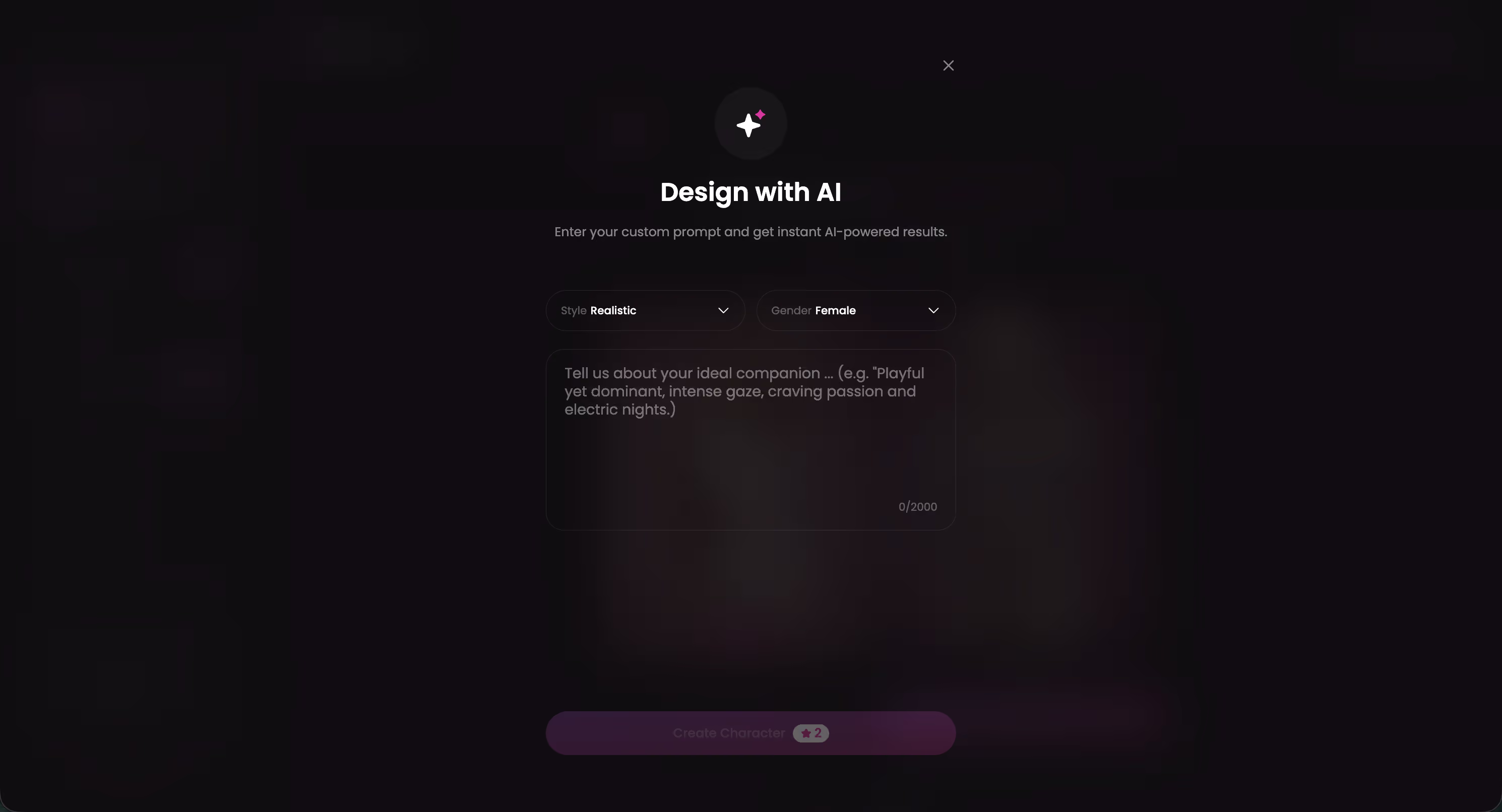 GoLove.ai Design with AI — Textbeschreibung wird zu Charakter mit Aussehen und Persönlichkeit